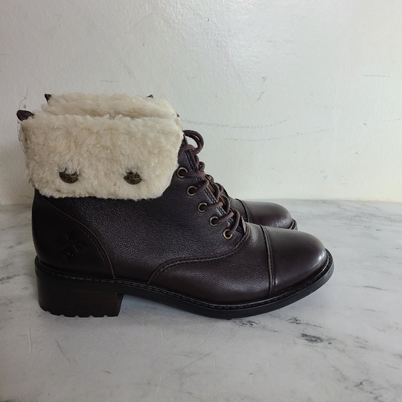 Patricia Nash Lia 2 Brown Leather Shearling Foldover Lace-Up Winter Boots 7 NWT - Picture 2 of 6